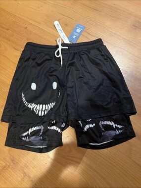 Black Goth horror S Layered Athletic Shorts nwt